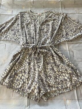 Pink Lily Taupe and Cream Animal Print Romper